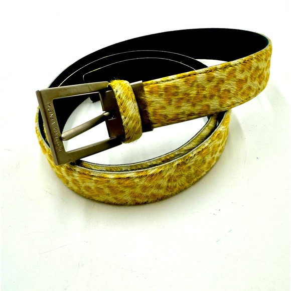 Bottega Veneta Accessories - Auth Vtg Bottega Veneta Mohair Gold Ivory Brown Animal Print Women’s US L Belt